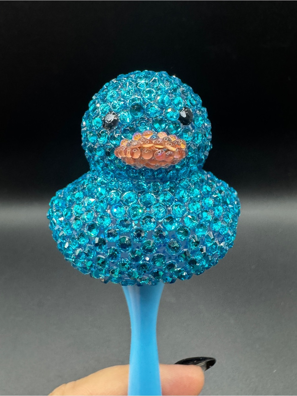 Hand Blinged Aqua Rubber Duck Pen